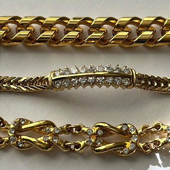 Estate Jewelry - Vintage lot of 3 Goldtone 7” Bracelets /2with crystals